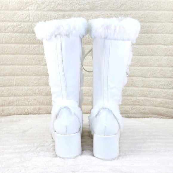 Demonia White Cub 311 Platform Furry Mammoth Stomper Knee Boots - Picture 6 of 11